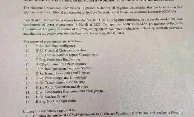 NUC Approves 13 New Degree Programmes for Nigerian Universities