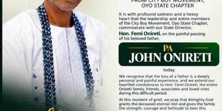 City Boy Movement Mourns Father of Oyo State Director, Hon. Femi Onireti